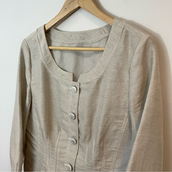 Women’s S/M Lightweight Button Front Jacket Cream Silver Elegant Metallic VGUC - Picture 2 of 11